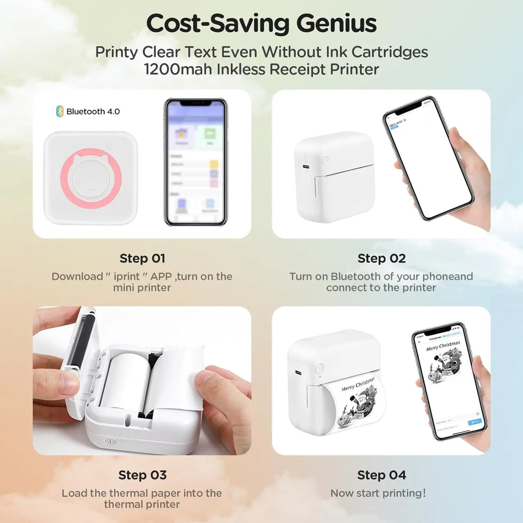 Mini Printer for IPhone and Android, Wireless Mini Photo Printer Label Printer, Portable BT Mini Thermal Printer Print Labels