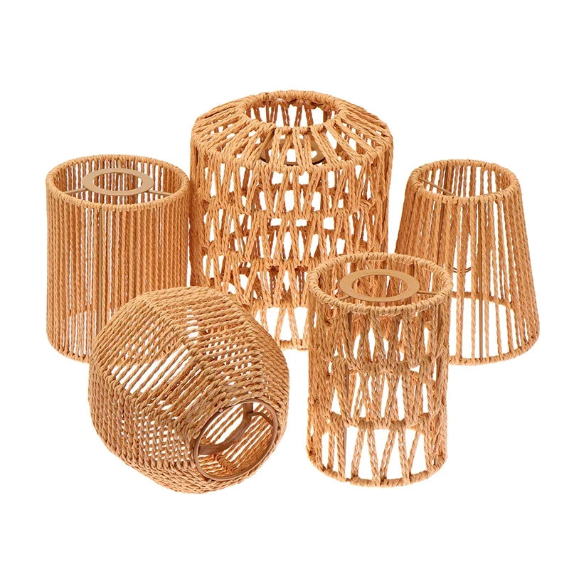 1 Piece Vintage Hanging Lampshade Handmade Woven Lamp Shade For Living Room Bedroom Hotel Simulated Rattan Light Fixture