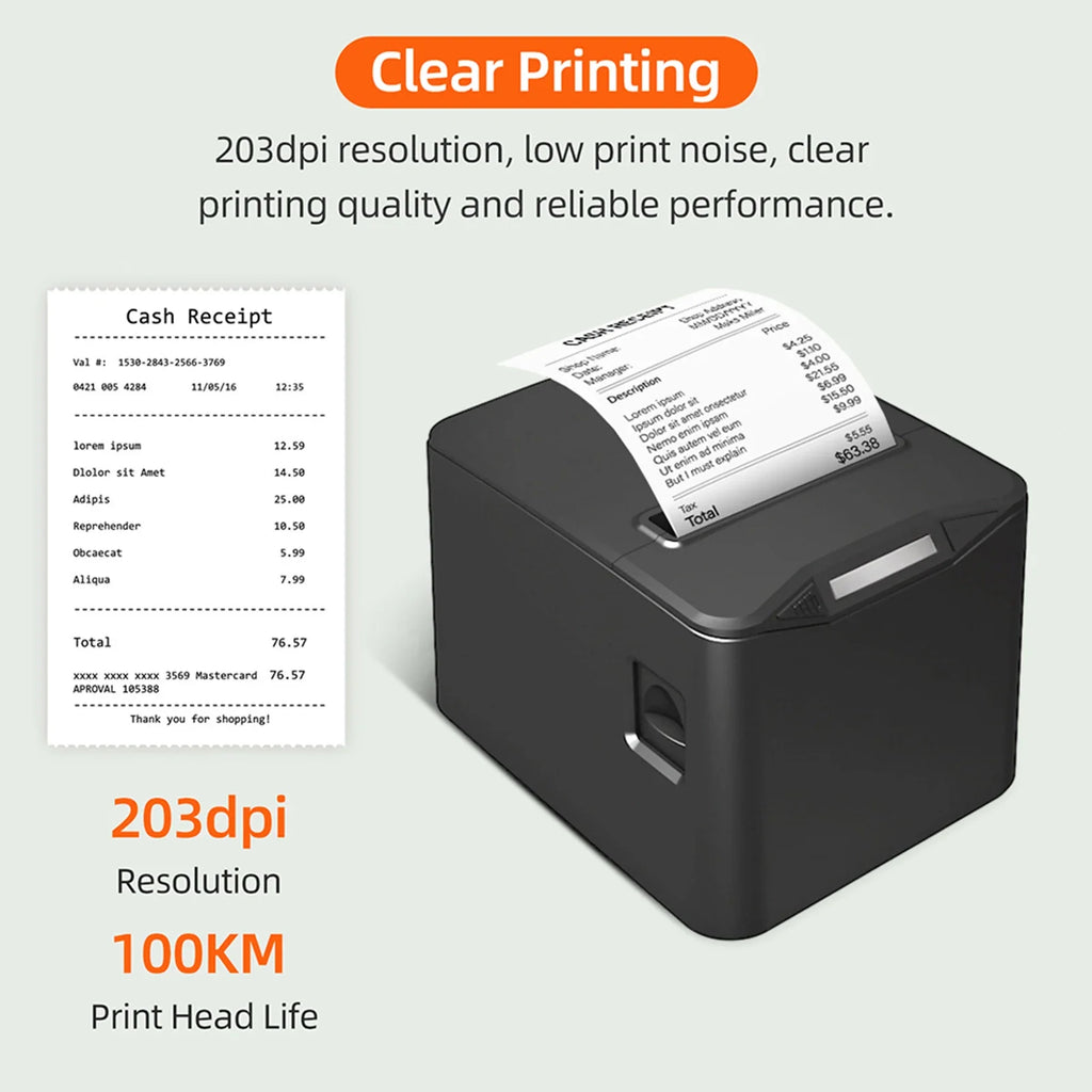 Thermal Receipt Printer 80mm Desktop Direct Thermal Printing USB+LAN Connection High Speed with Auto Cutter Large Paper Bin