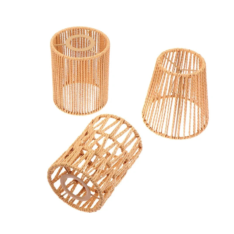 1 Piece Vintage Hanging Lampshade Handmade Woven Lamp Shade For Living Room Bedroom Hotel Simulated Rattan Light Fixture